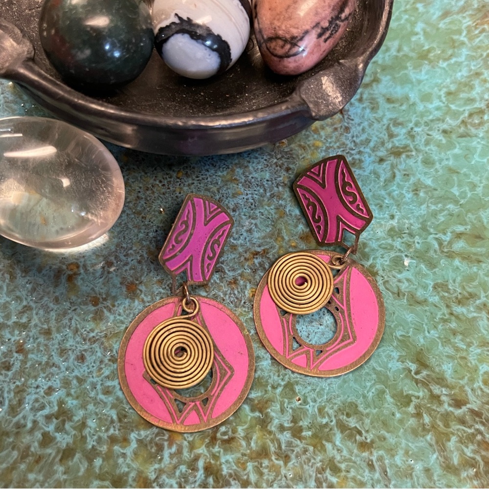 Purple painted metal earrings